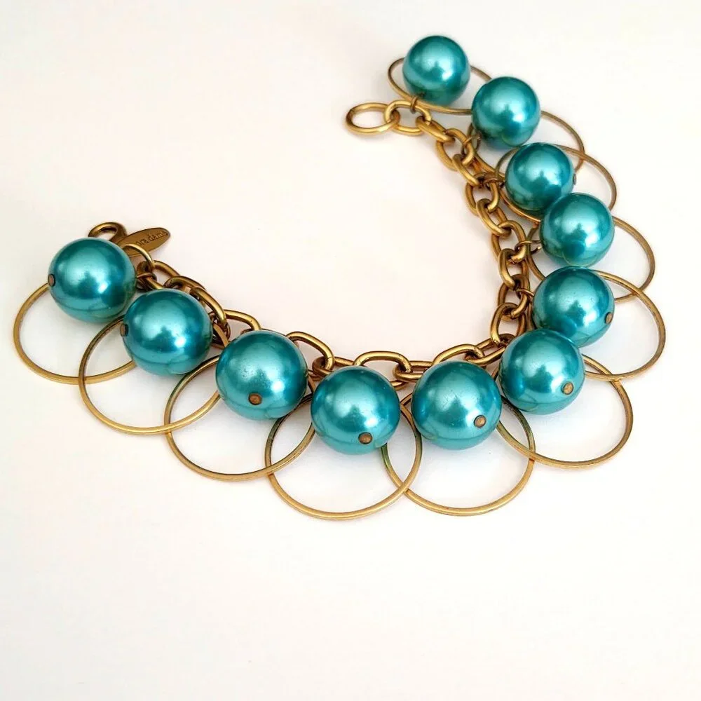 Metallic teal beaded hoop statement bracelet - Picture 8 of 9